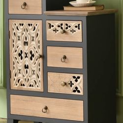21” Carved Wood Nightstand 