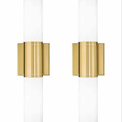 0115: Brand new Bathroom Light Fixtures Set of 2, 2 Light Vanity Lights for Mirror with Milk Glass Shade, Up and Down Wall Sconces for Bath