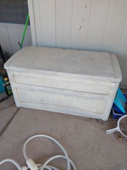 Suncoast pool supply crate for storage.