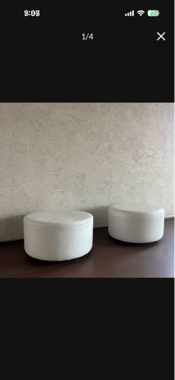 One Commercial White Round Building Lobby Ottoman with Rolling Casters Wheels