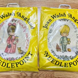 2 Vintage Joan Walsh Anglund Needlepoint Kits 1973 Complete/Wool Yarn BOY/ GIRL