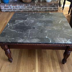 Dark Brown Marble Top Wood Coffee Table . Read B4 Messaging 