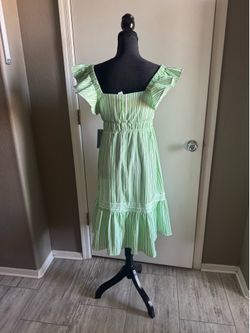 London Times white and green striped dress with ruffle sleeves and tiered skirt, size S #summerdress #stripes New with tag from Nordstrom