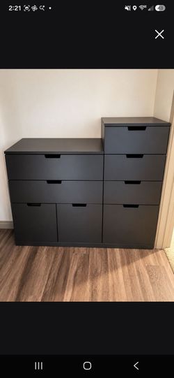 Moving out - queen NORDLI Bed frame with storage and mattress, anthracite/Valevåg firm. Queen
