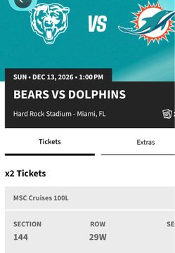 Bears vs Dolphins (OBO) Best Seats!