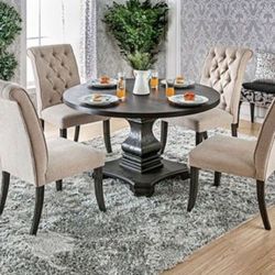 Brand New Rustic Antique Black, Beige 5pc Round Dining Table Set 