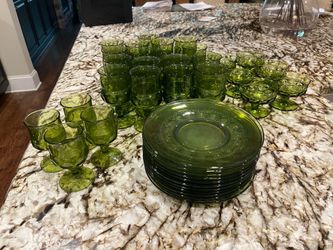 King’s crown (thumbprint)  Indiana glass avocado green