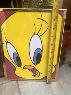 Vtg 90s Looney Tunes Tweety Bird framed picture Wall Hanging 8x10 decor 