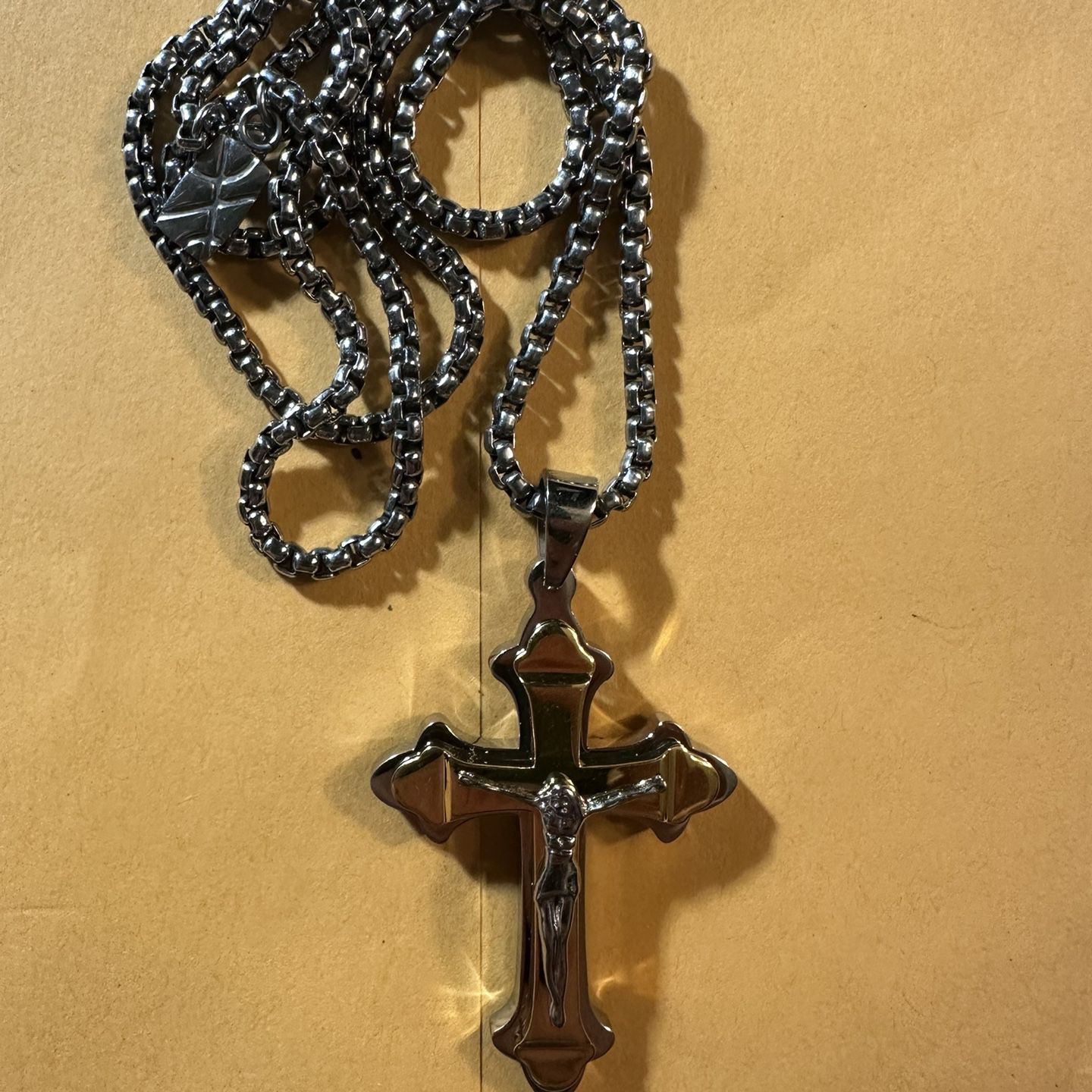 Two Tone Crucifix Necklace And Pendant- Stainless 