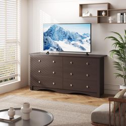 New Modern Double Dresser with 6 Drawers, Wide Chest Storage Organizer and TV Stand for Bedroom, Living Room, Hallway, Dormitory,  New in box T-WD23-0