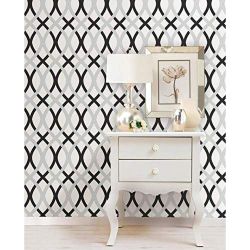 NIB 20.5" x 18' Black & Silver Lattice Peel & Stick Wallpaper