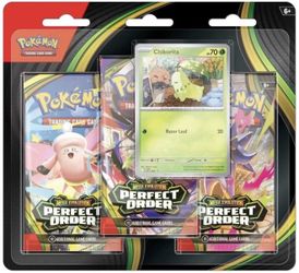 Pokemon TCG  3-Pack Blister (Chikorita) Perfect Order New Sealed