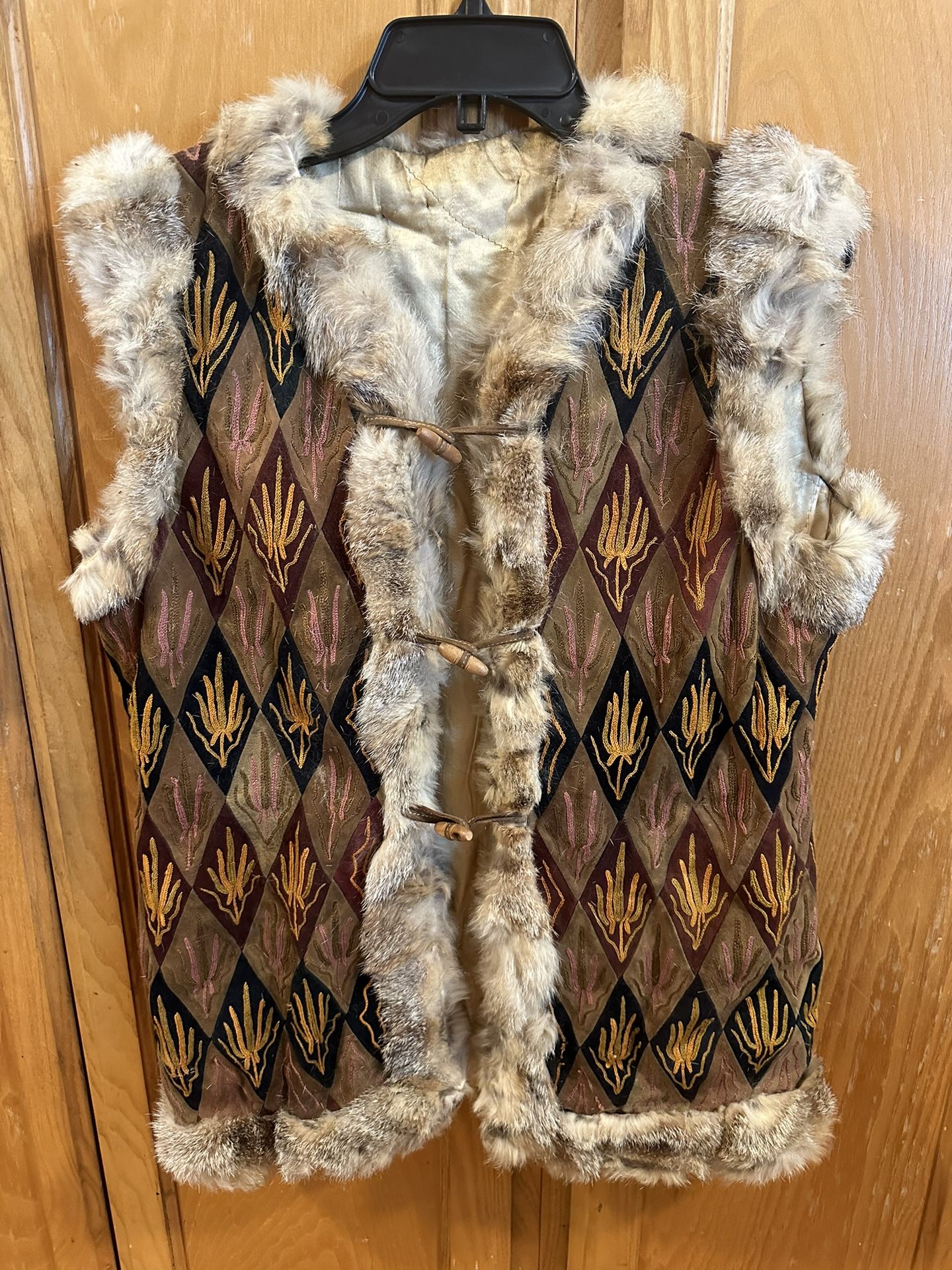 Women's Fun & Cool Vintage Suede, Rabbit Fur and Hand Stitched Boho Vest Patchwork Size Medium