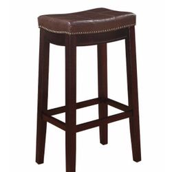 3 H Brown Wooden Bar Stool with Faux Leather Upholstery