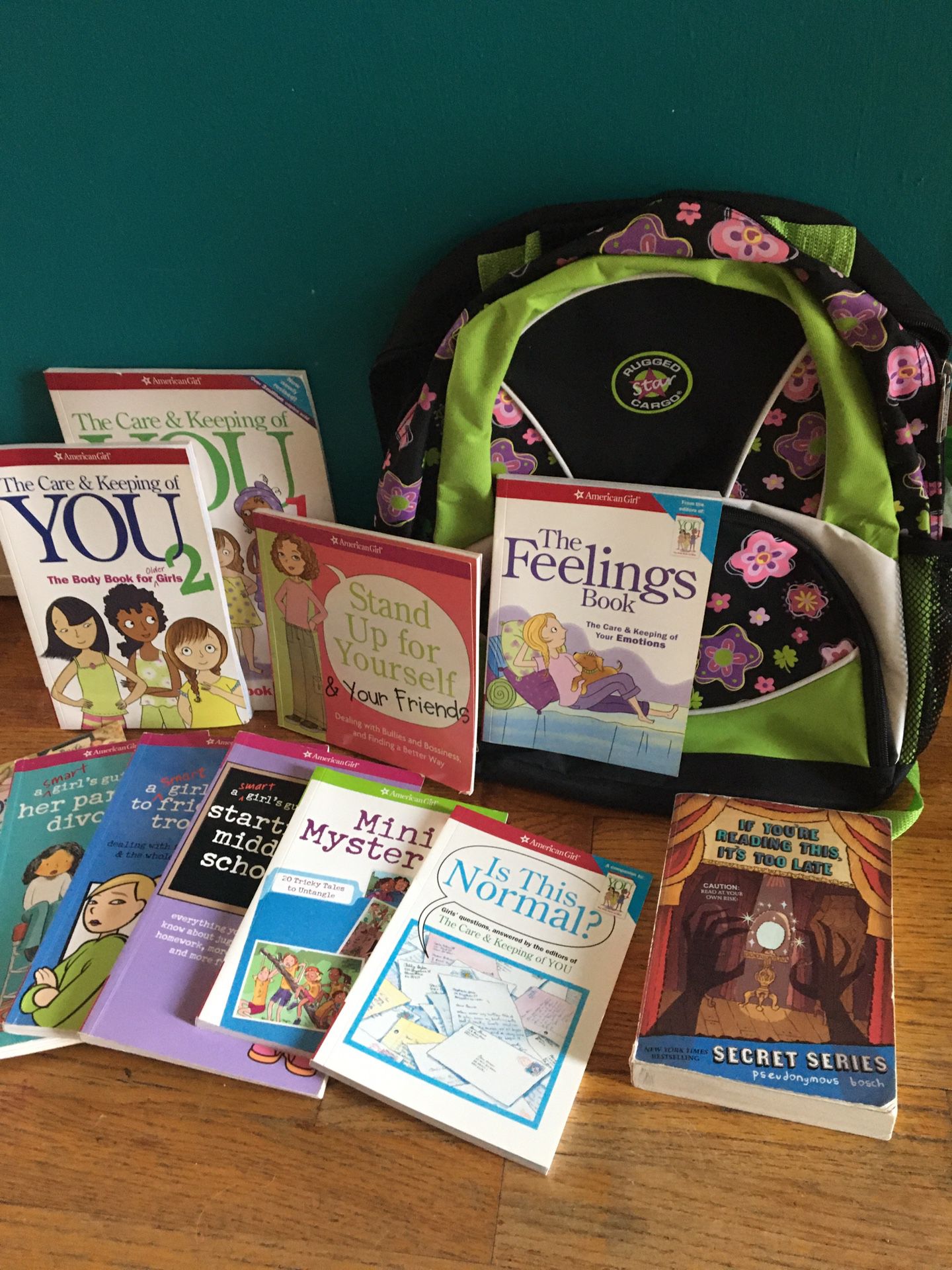 American Girl books and new backpack