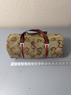 Brown Jacquard Mini Duffle Bag W/Satin Lining