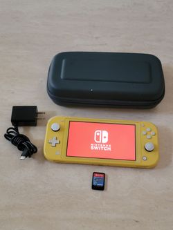 Yellow Nintendo Switch Lite With Charger,  Case,  & Mario+Rabbids