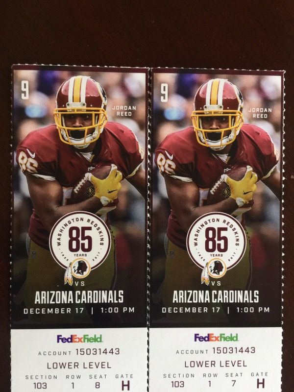 Great SEATS Washington Redskins Vs AZ Cardinals Dec 17th 1PM - $295 - $500Landover, MD