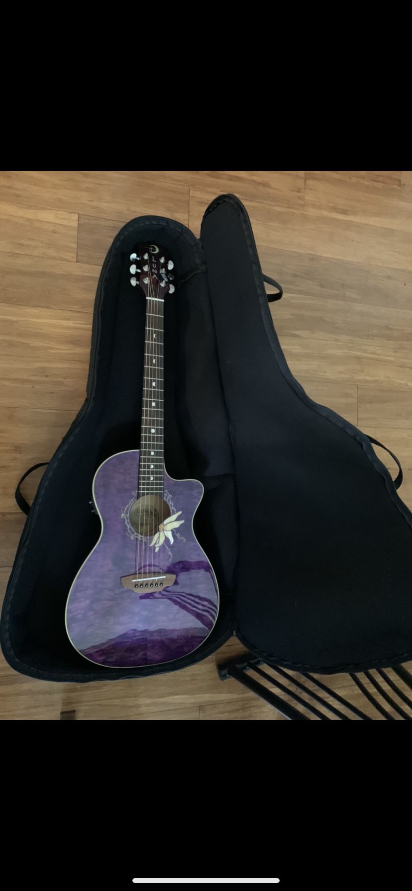 New - Luna Flora Passion Flower Acoustic Electric Guitar Purple
