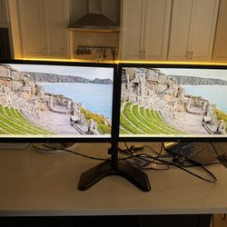 HP 24″ Full HD IPS Dual Monitors on Fully Adjustable Dual-Arm Stand