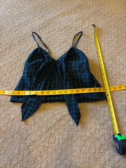 Brandy Melville Green Plaid Tie Front Crop Cami Top Y2K Tartan 100% Cotton