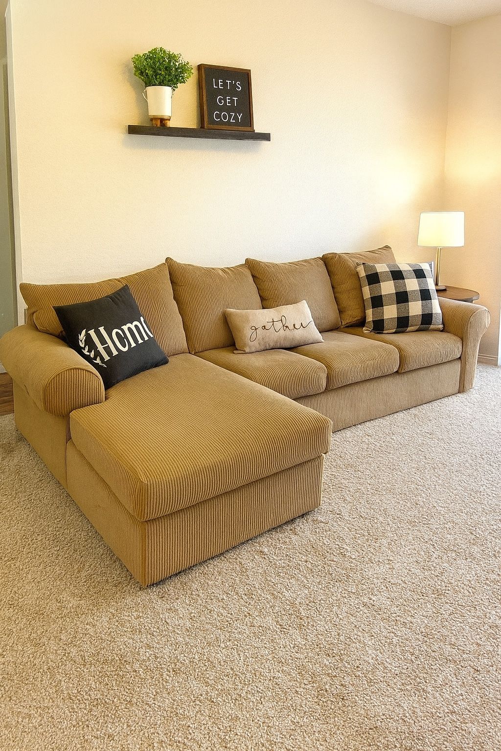 Beige Corduroy Sectional Couch (Free Delivery)