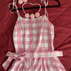Adult Sm Barbie Costume Pink Gingham Minidress w/Accessories