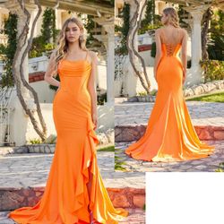 New With Tags Hot Stone Jersey Ruffle Slit Long Formal Dress & Prom Dress $259