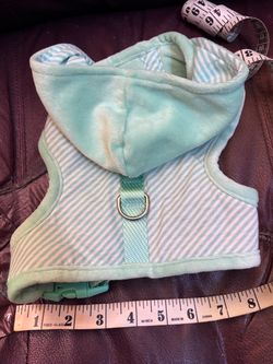 Super soft mint green dog harness with hood size small