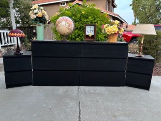 Black 10 Drawer Modern Dresser Chest of Drawers and Nightstand Set Great Condition