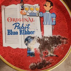 Vintage 1960’s Pabst Blue Ribbon Metal Beer Serving Tray P-412