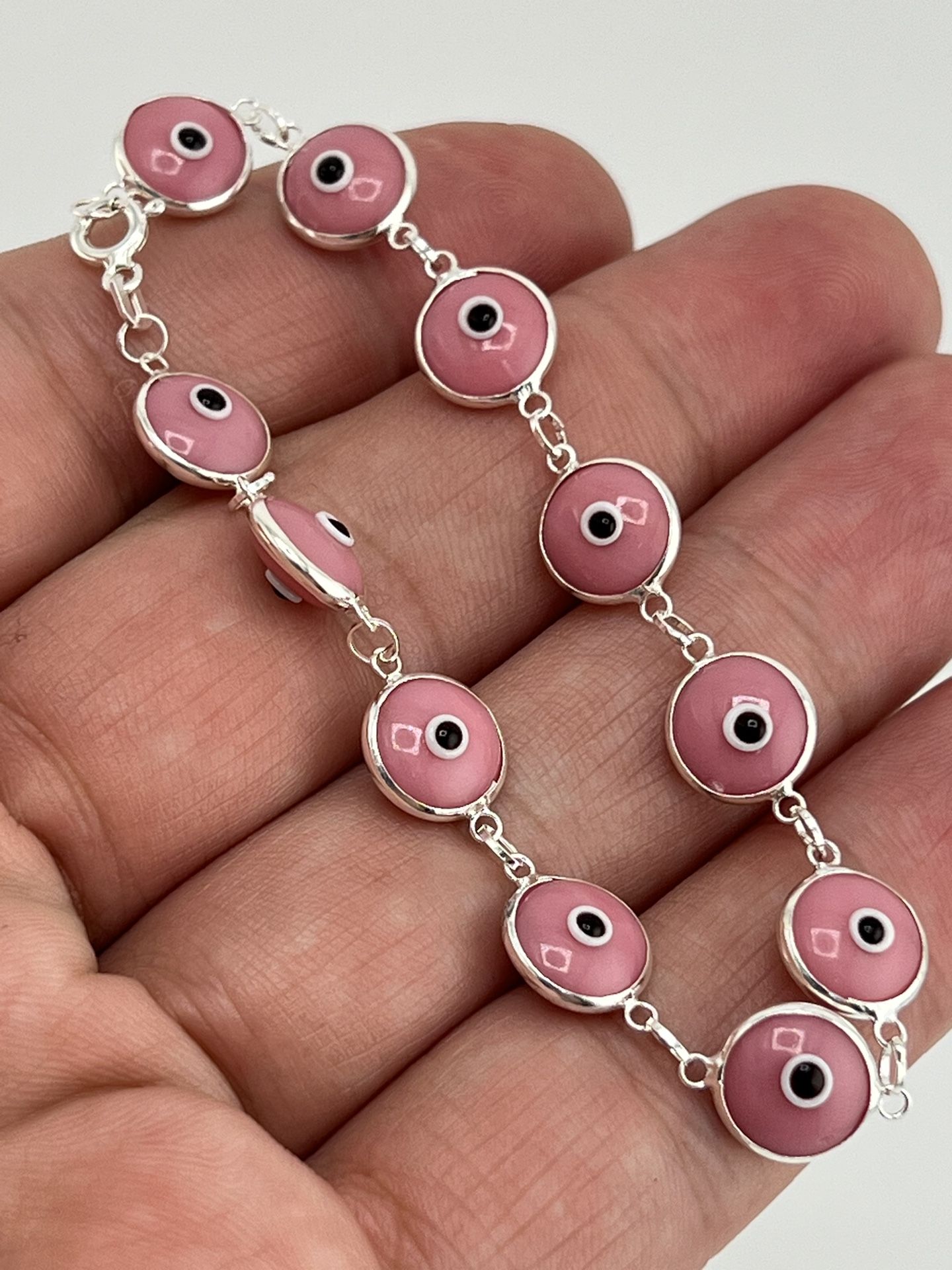 Pink Evil Eye Bracelet Sterling Silver 925