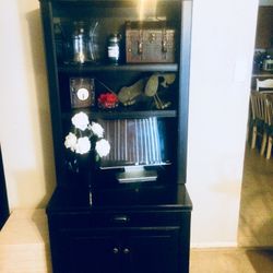 COMPUTER DESK WITH HUTCH (SOLID WOOD)/ BLACK (DISTRESSED LOOK)