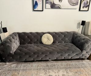 Luxury Tufted Grey Modern Couch With Matching Armchair