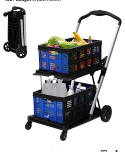 Folding Two-Tier Rolling Shopping Cart