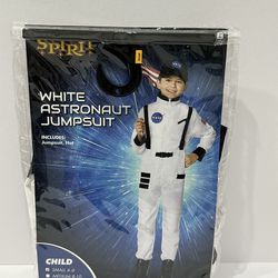 Spirit Child Size Small (4-6) White Astronaut Jumpsuit & Hat Halloween Costume