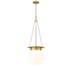 13 in. 1-Light Heritage Brass Pendant Light with White Opal Glass Shade