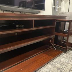 Long TV Stand dark Solid Wood