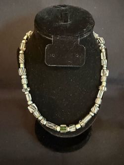 Vintage Glass Bead Necklace with Green Accent