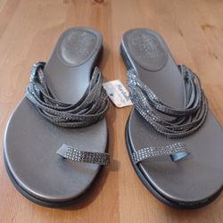 New Vince Camuto Silver Slide On Dress Sandals Women's 8.5 