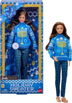 Barbie Signature Ugly Holiday Sweater Blue LightUp Hanukkah Menorah 2026