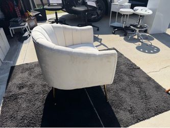 Modern white Velvet Channel-Tufted Barrel Accent Chair w/Gold Legs