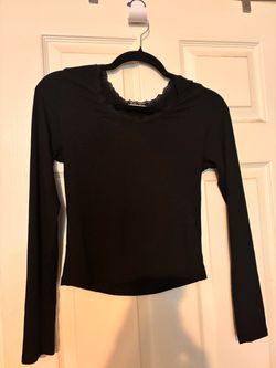 Girls Black Long Sleeve Top with Lace Neckline