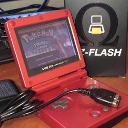 Game Boy Advance SP (Crimson) + EZ-Flash Omega + Charger