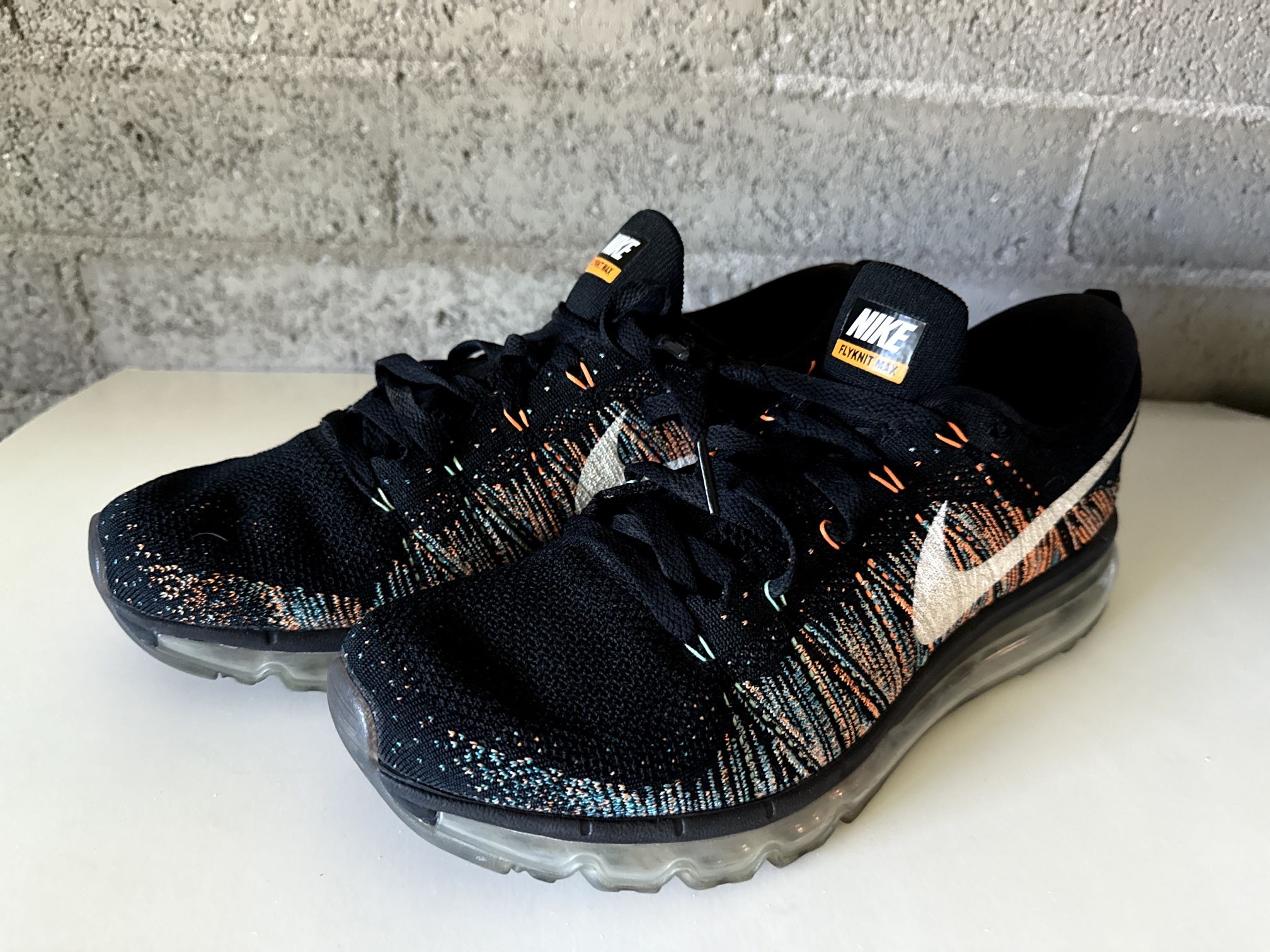 Nike Flyknit Air Max Black Multicolor Running Shoes Size 11 Men Athletic