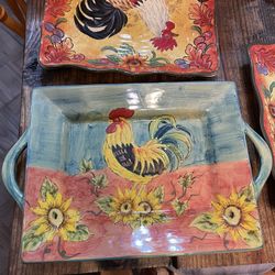 Rooster Platter With Handles 