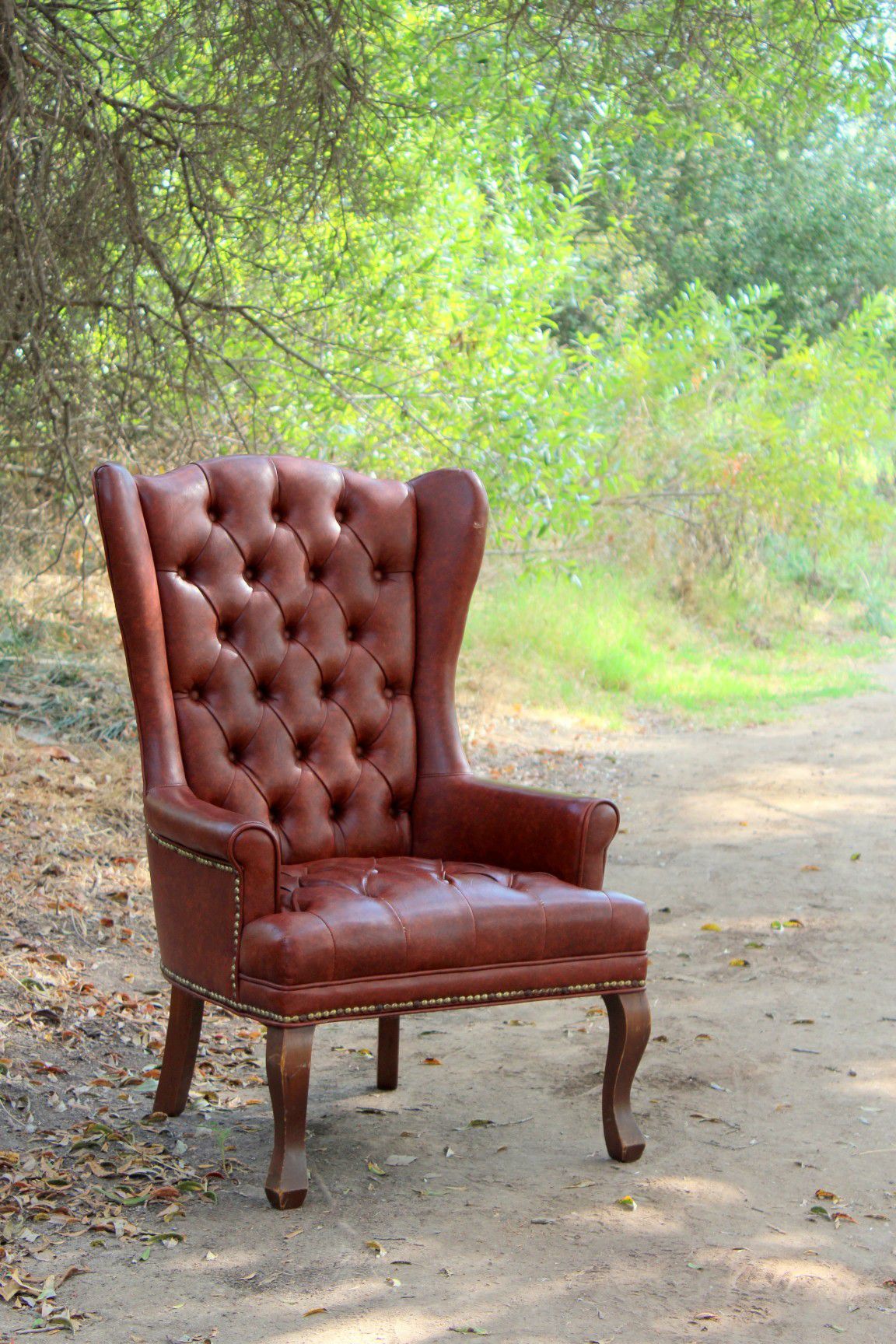 Vintage Brown Leather Style Chair - Mid Century