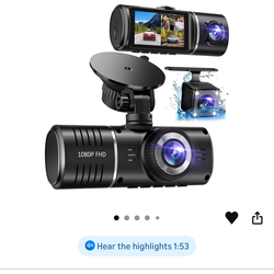 🚗 3 Channel Dash Cam (Front + Rear + Inside) – $28