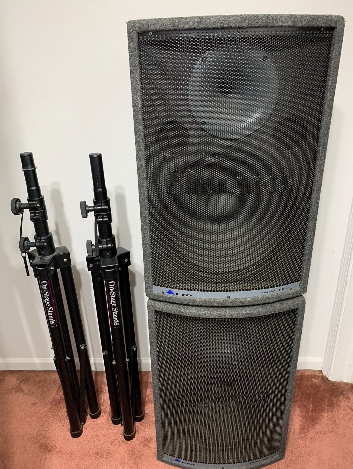 2 Alto 500w Elvis 15 Speakers With Stands 