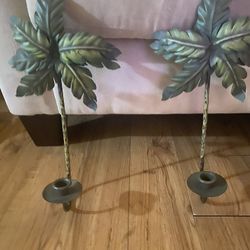 Twin Set Palm Tree Candle Holders - Wall Decor